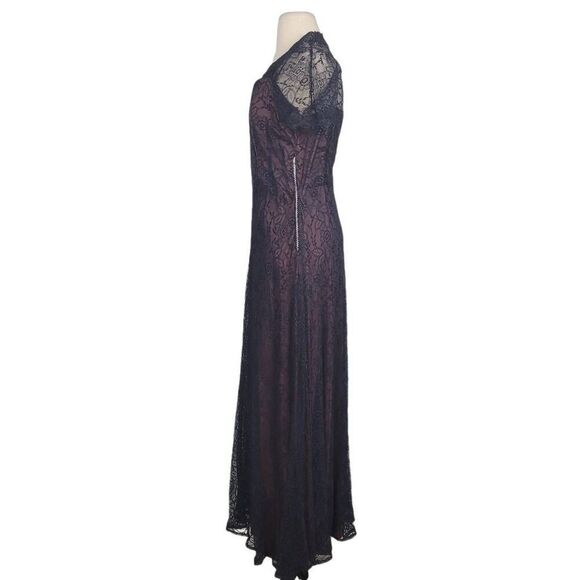 Vintage 1950s? Chantilly Lace Maxi Dress Evening Gown Navy Blue Delicate Feminin - Picture 2 of 10